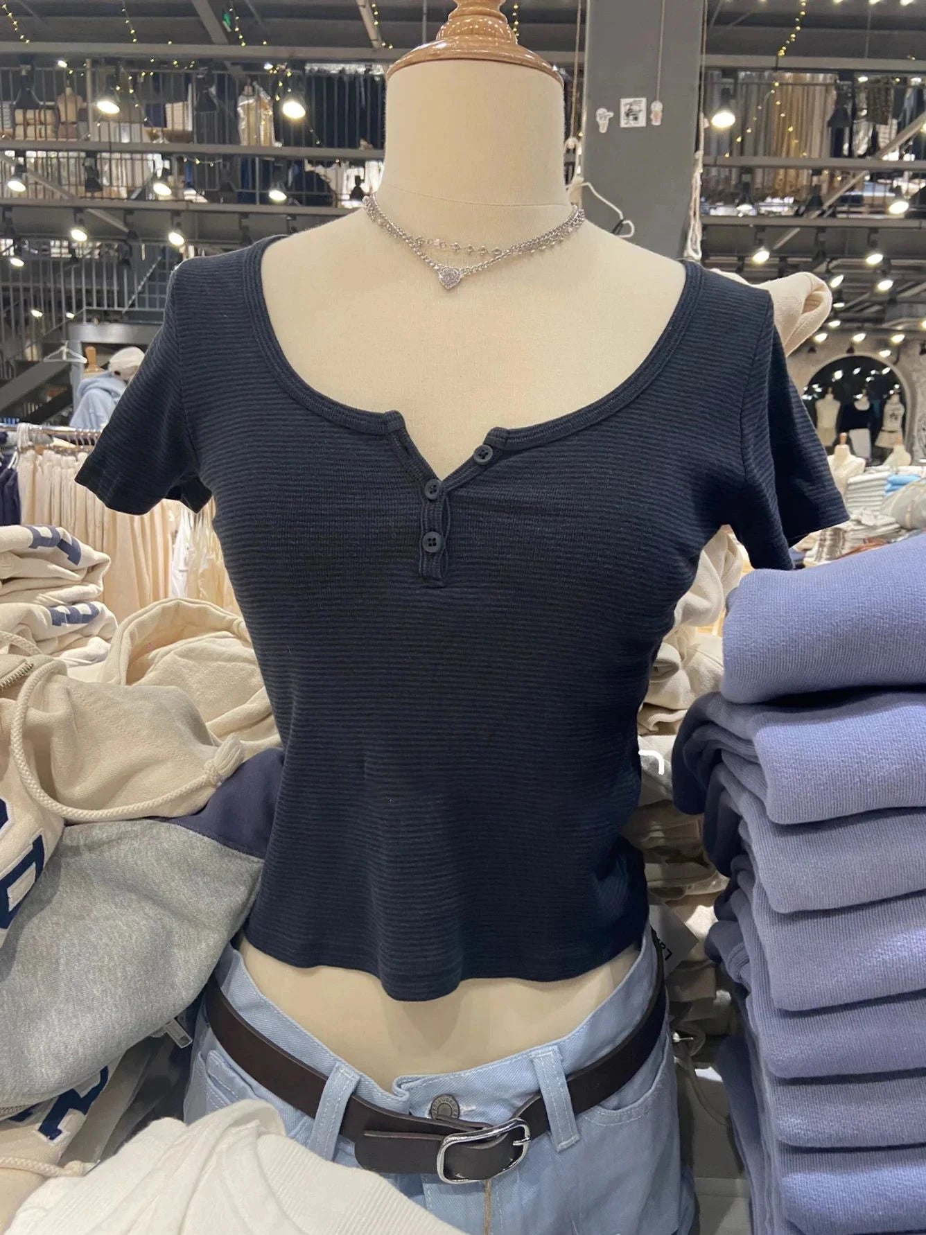 Women Classic Striped Slim Crop Top Summer Button O-Neck Soft Cotton Short Sleeve T-shirts Chic Sweet Fashion Y2k Tops Women