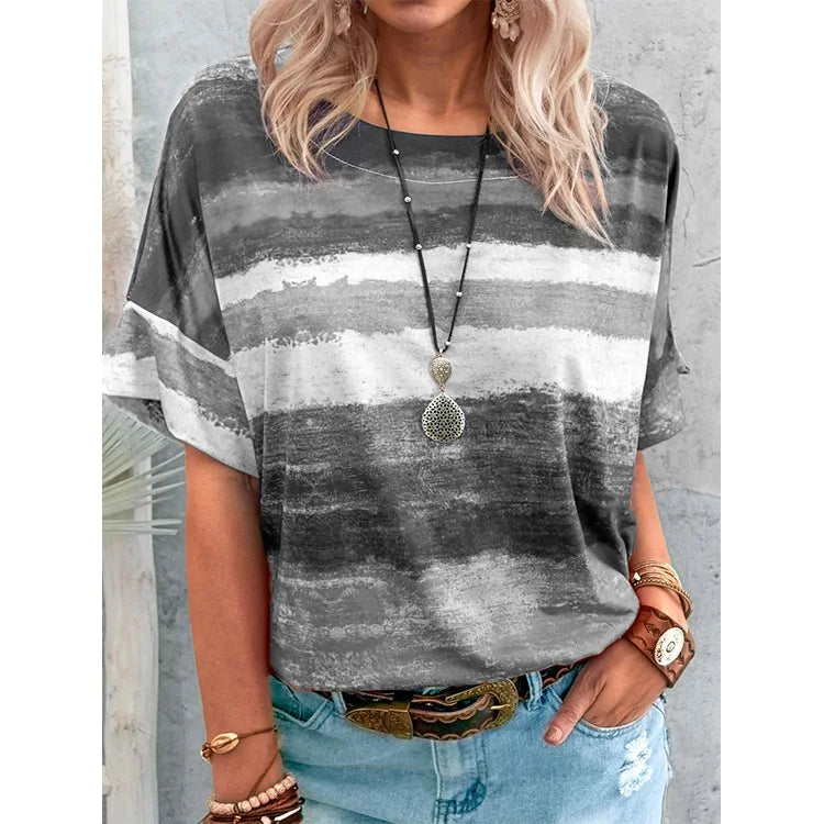 Hot Selling Women's Clothing New Summer Gradient Color Contrast Women's Short Sleeved T-shirt Women