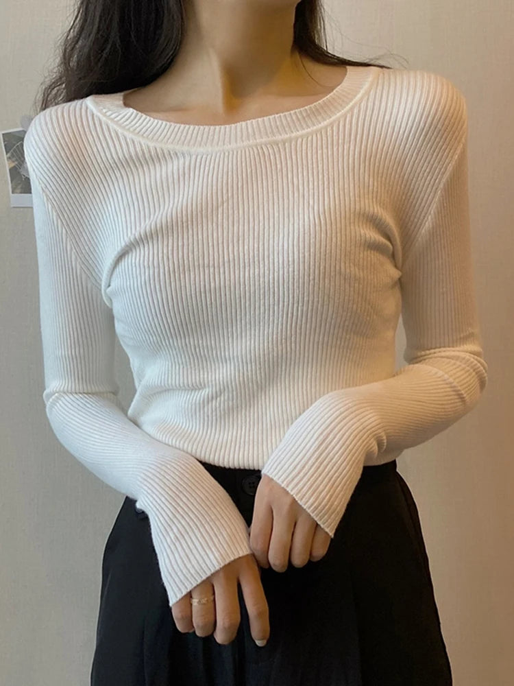 2025 New-coming Autumn Winter Tops O-Neck Pullovers Sweaters Primer shirt long sleeve Short Korean Slim-fit tight sweater