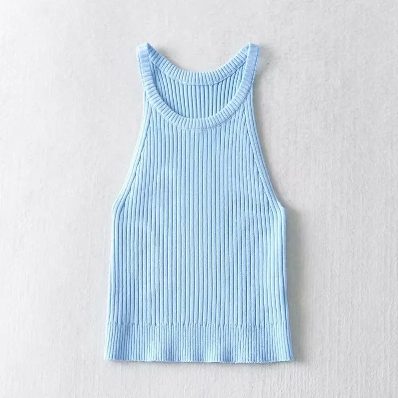 Women O-Neck Sexy Off Shoulder Tank Top Solid Versatile Rib Sleeveless Tube Top Sweet Knit Slim Worn Outside Fashion Camisole