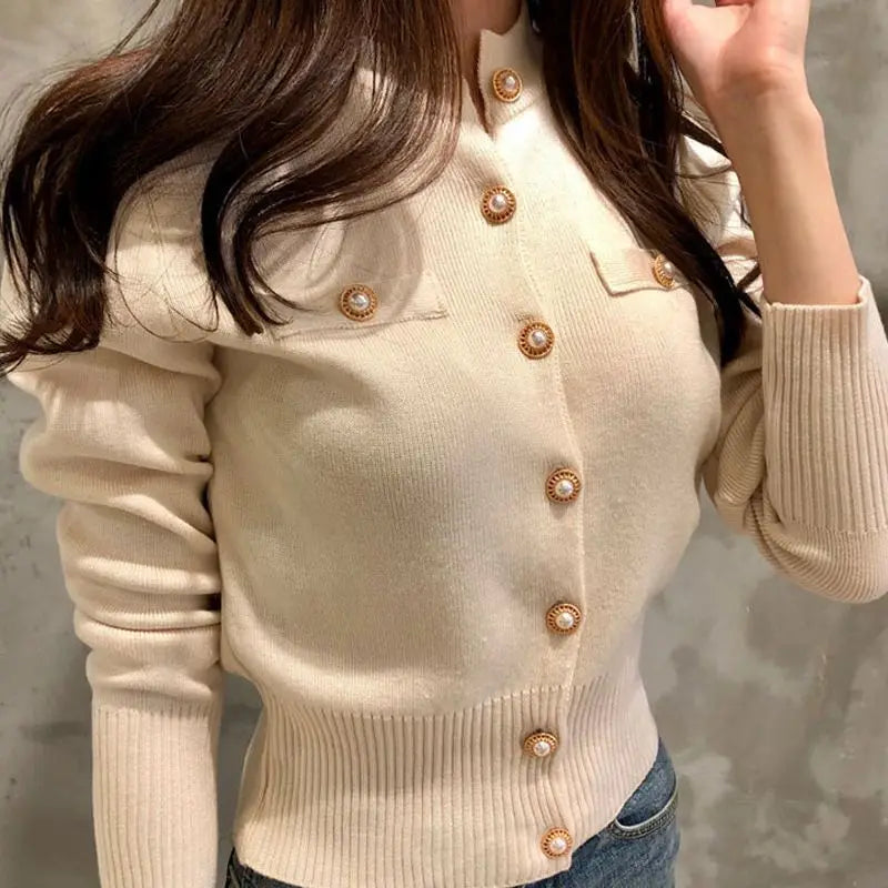 Autumn Winter Long Sleeve Cardigans Top Fashion Women Single Breasted Slim Solid Sweaters Knitted Korean Warm Commute Cardigan